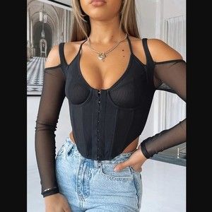 White Fox Meaning Of Love Long Sleeve Bustier in Black NWT